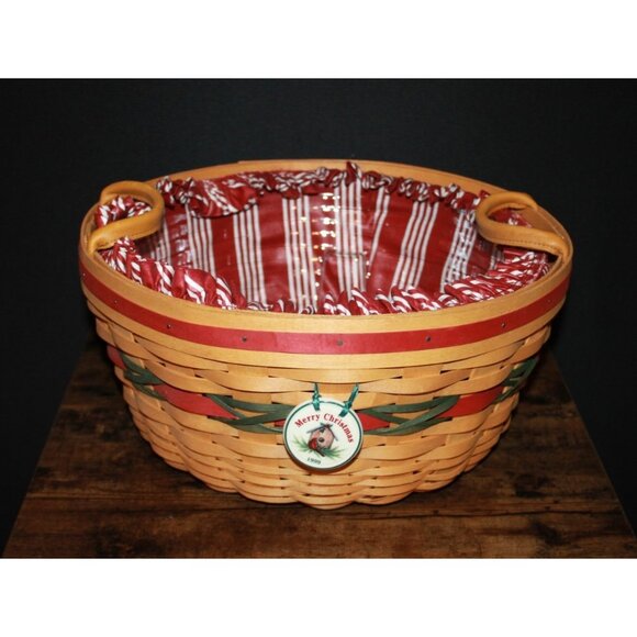 Longaberger 1999 Holiday Hostess Pinecone Basket, 2 Protectors, Liner & Tie-on - Picture 1 of 4